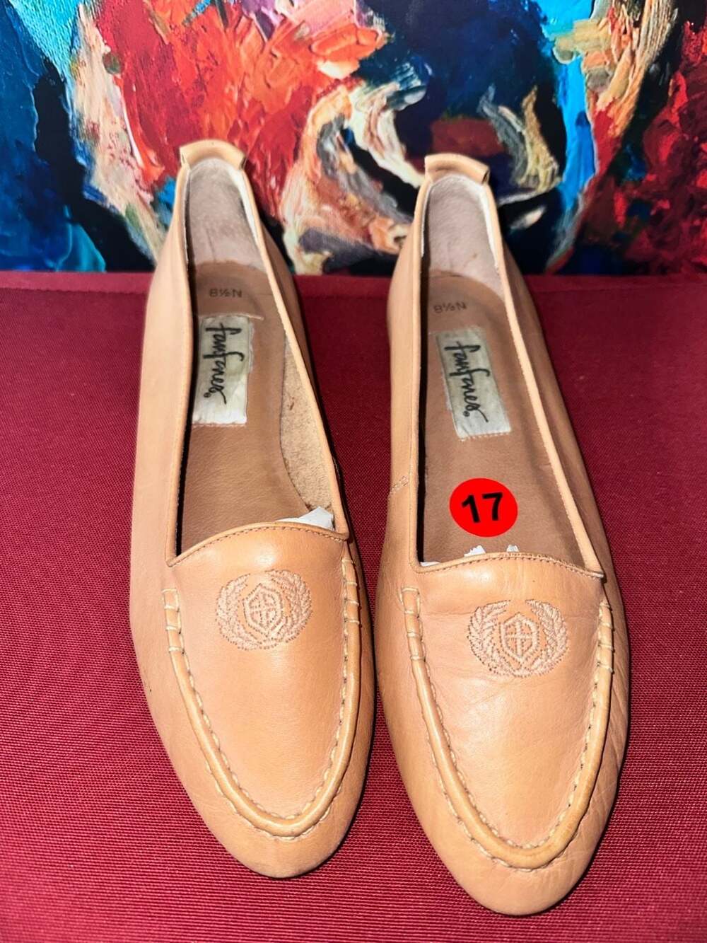 No.17 Famfaw Women's Tan Leather Loafers, Size 8.5N